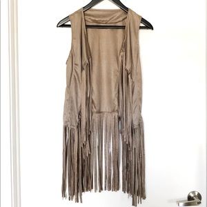 Beige Tan Faux Suede Fringe Vest